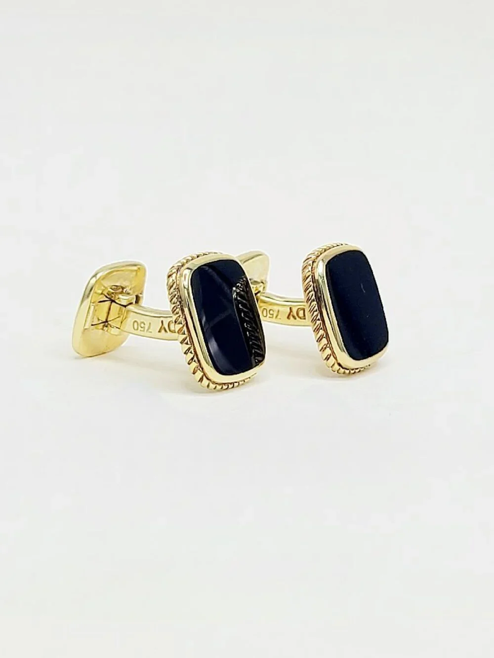 David Yurman Exotic Stone Cufflinks in Black Onyx in 18K Yellow Gold - RARE